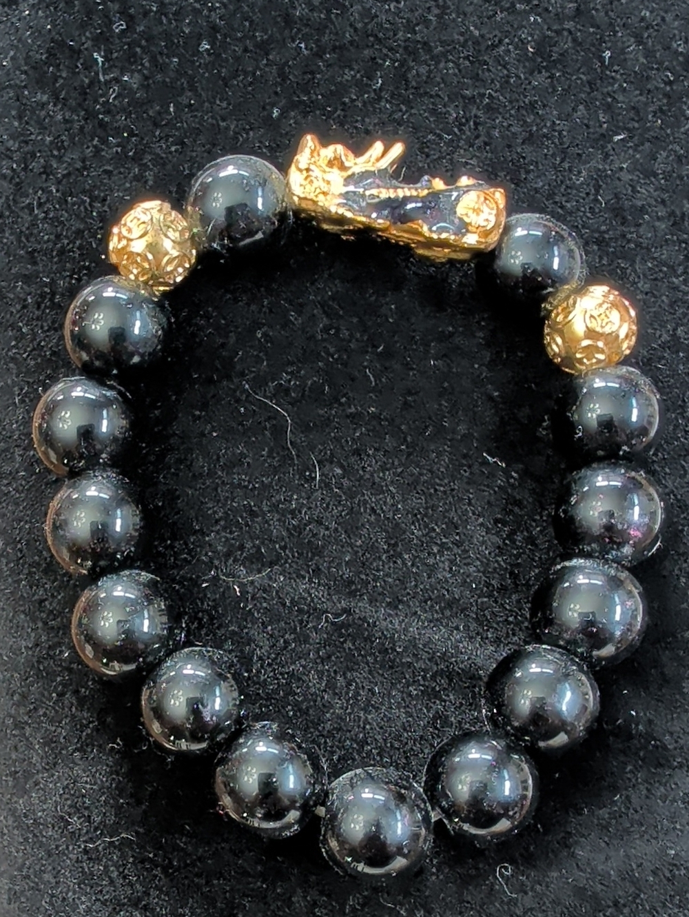 NWOT Obsidian Prosperity/Protection Feng Shui Beaded Bracelet w/Gold Accents